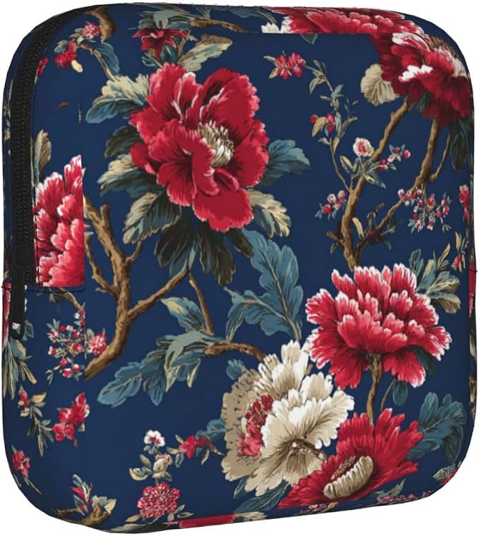 Red Peony Navy Blue Floral