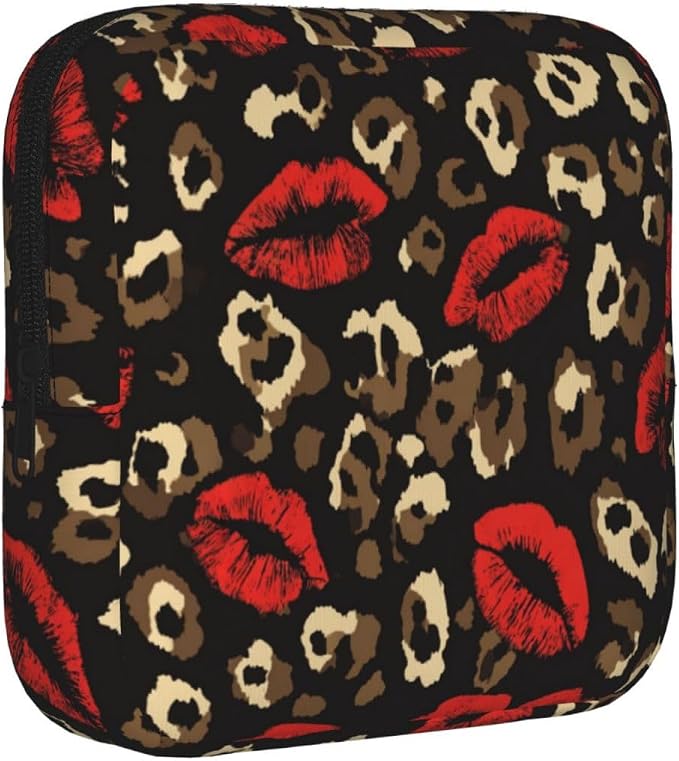 Red Lips Leopard Print Golden Brown