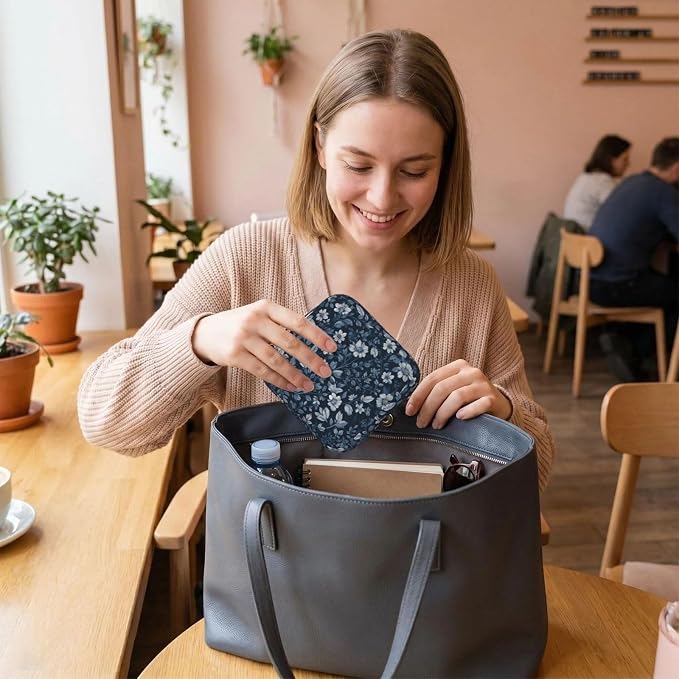 Navy Blue Floral White Flower
