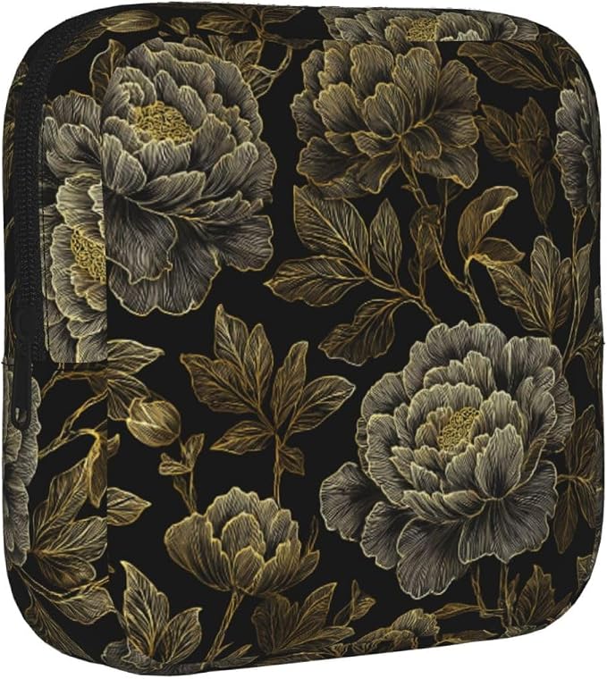 Gold Peony Black Floral