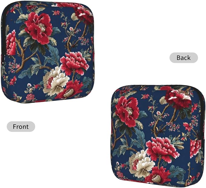Red Peony Navy Blue Floral