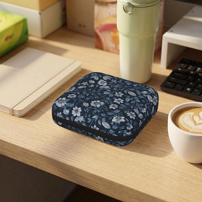 Navy Blue Floral White Flower