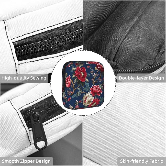 Red Peony Navy Blue Floral